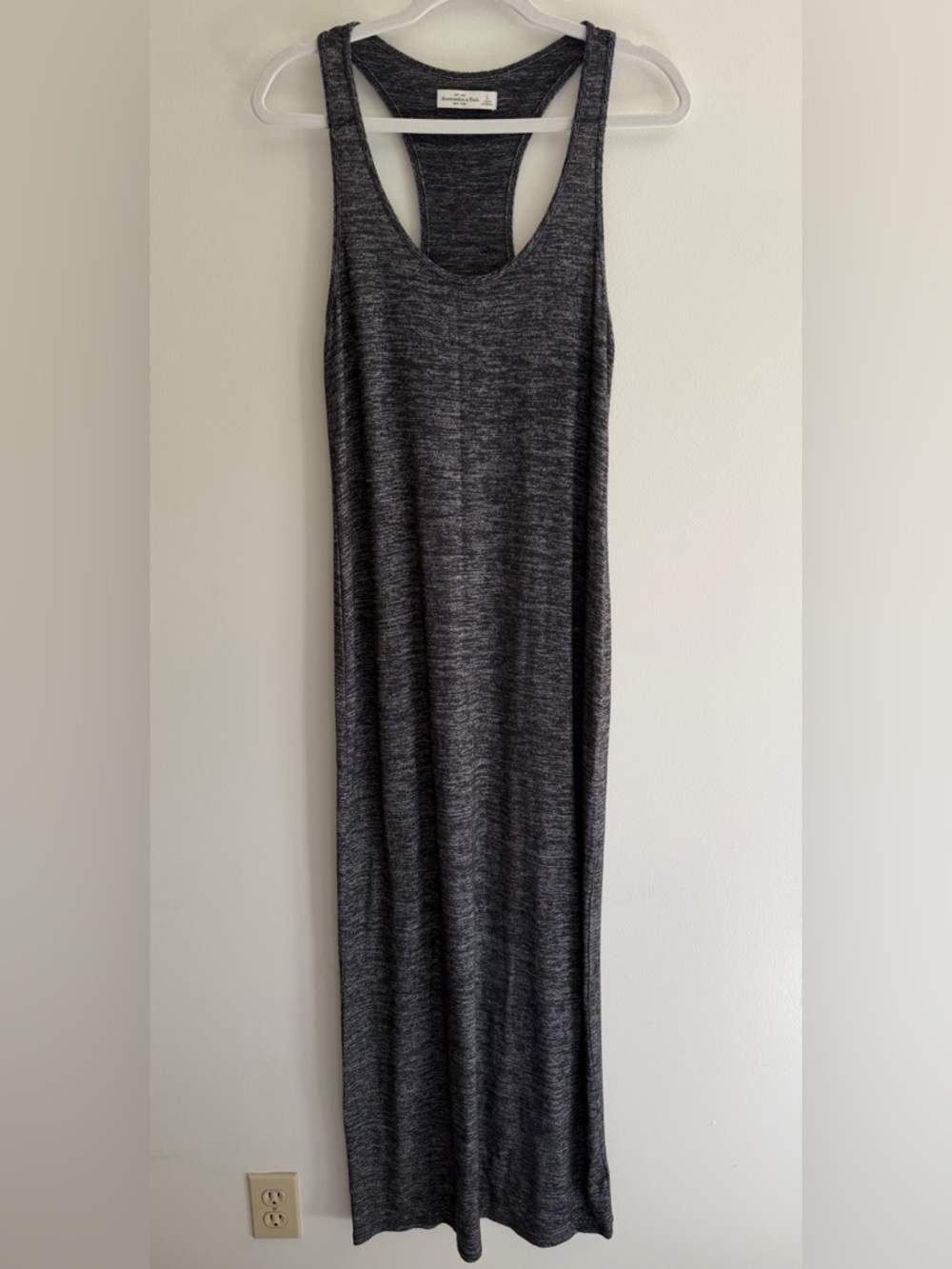 Abercrombie & Fitch Charcoal Stretch Knit Racerback Maxi Dress, Women's Large